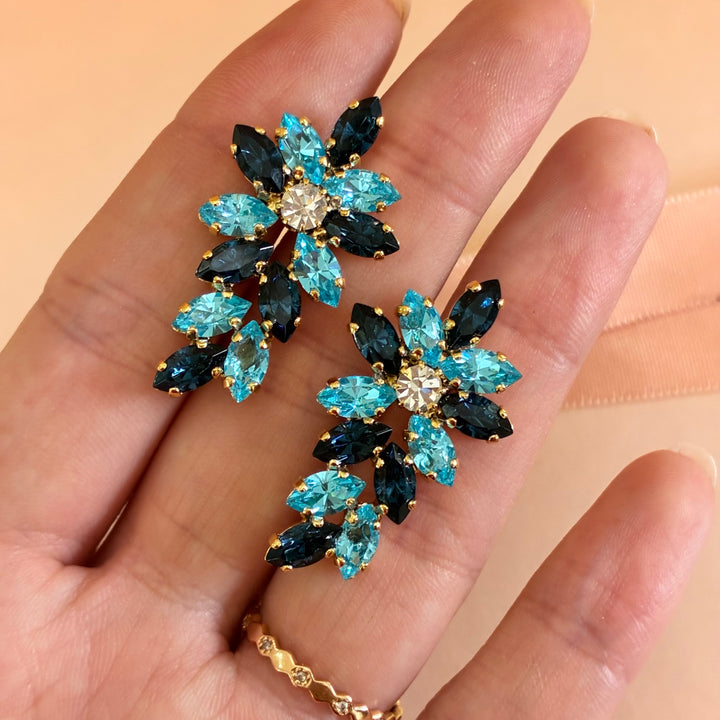 Navy blue and turquoise marquise preciosa crystals earrings