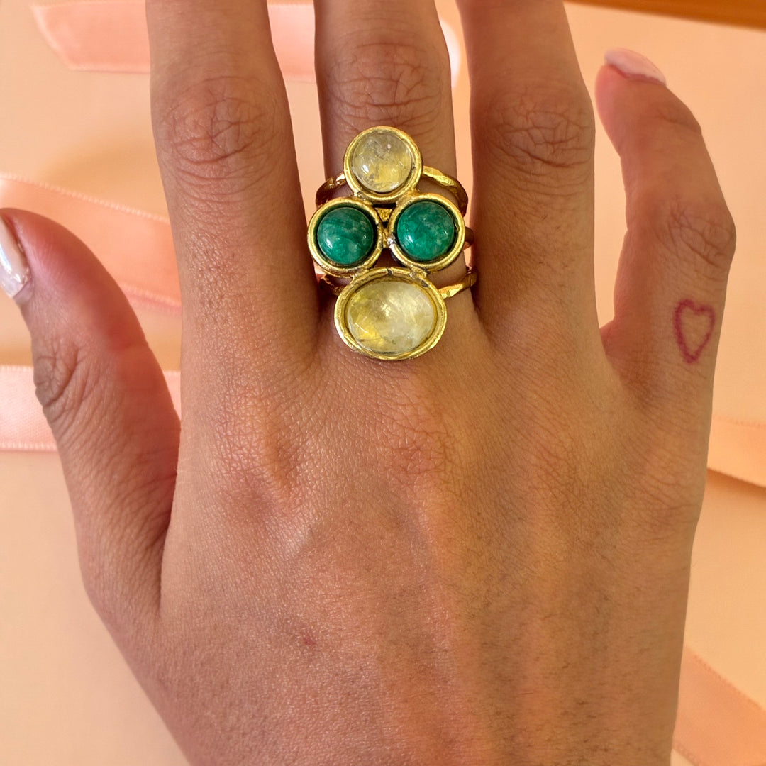 Dark green and yellow handmade gold plated set