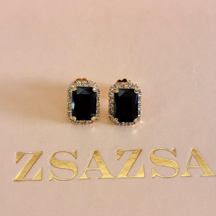 Rectangular Black Preciosa Crystals gold plated pendant set