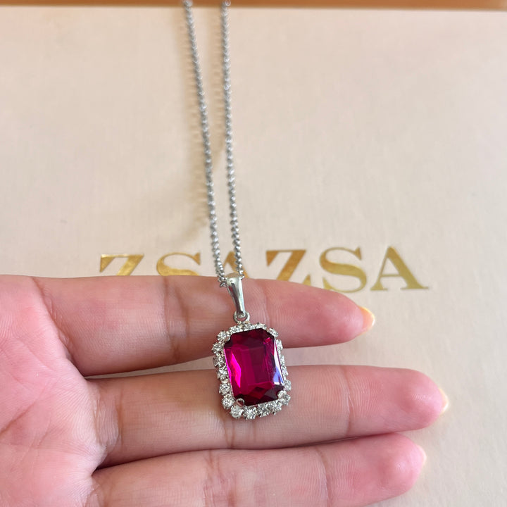 Fuchsia rectangular Preciosa crystals set