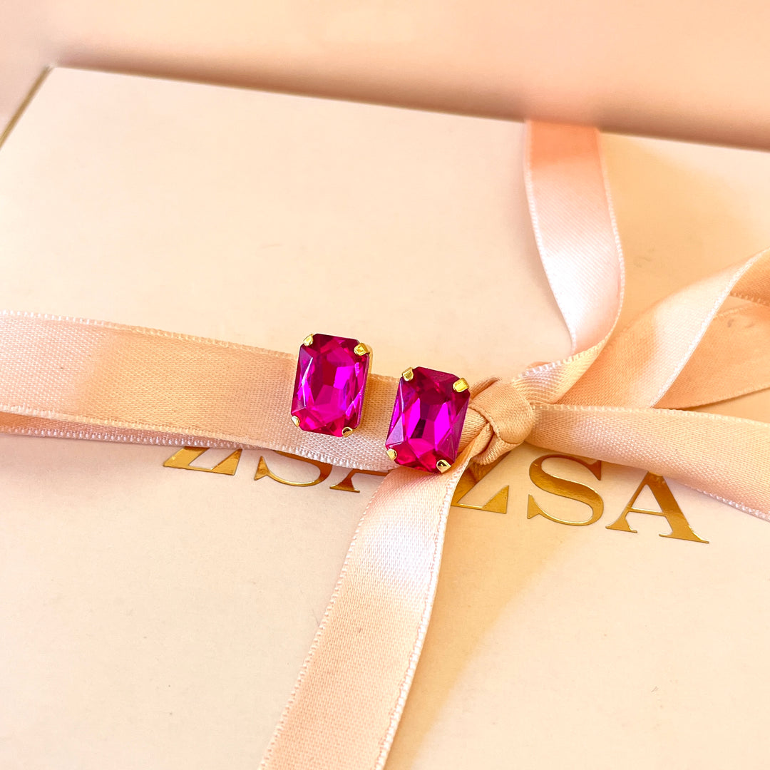 Fuchsia rectangular Swarovski crystals set