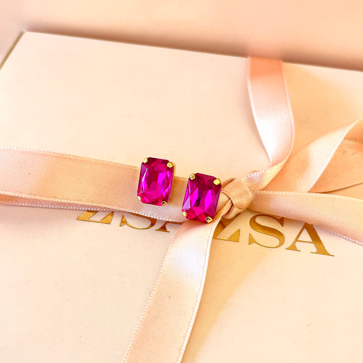 Fuchsia rectangular Swarovski crystals set
