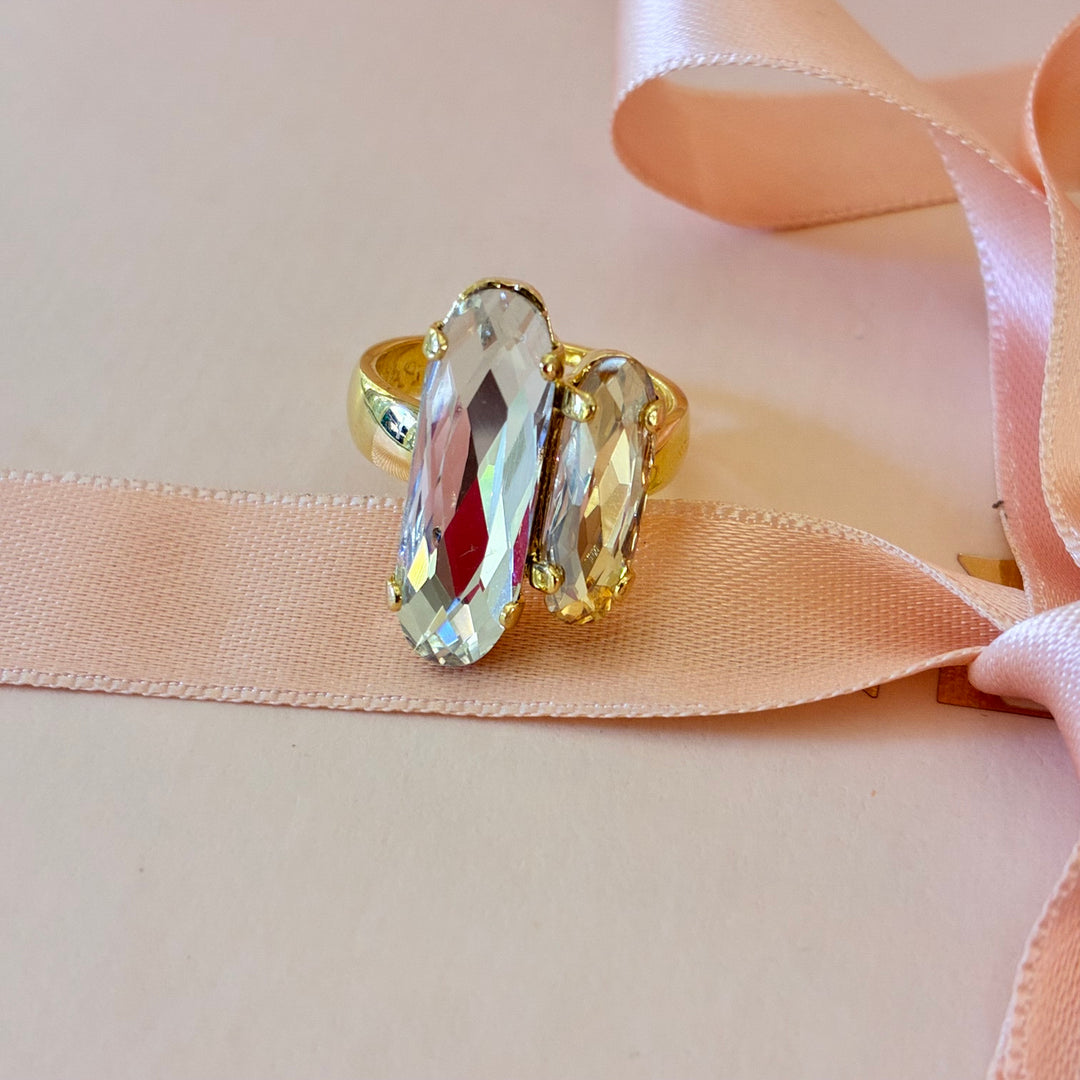 Swarovski crystals Champagne & Clear Crystal Gold Plated Statement Ring