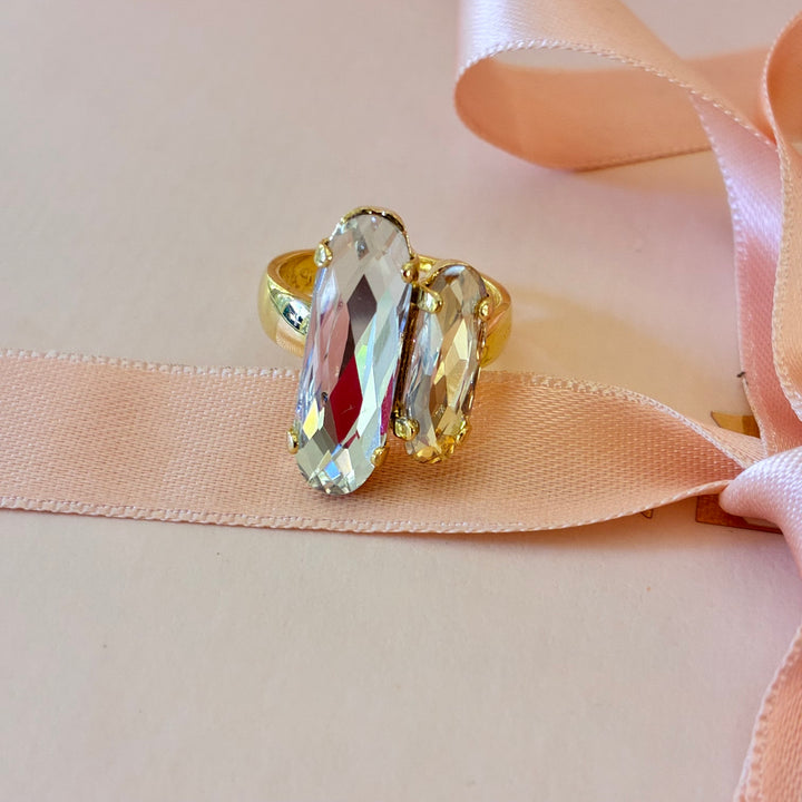 Swarovski crystals Champagne & Clear Crystal Gold Plated Statement Ring