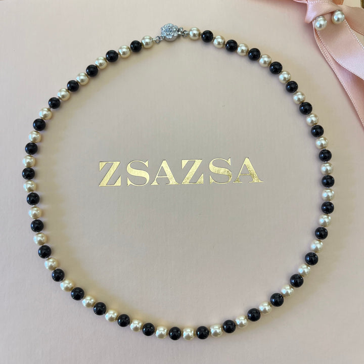 Cream & black silver Mallorca pearls set