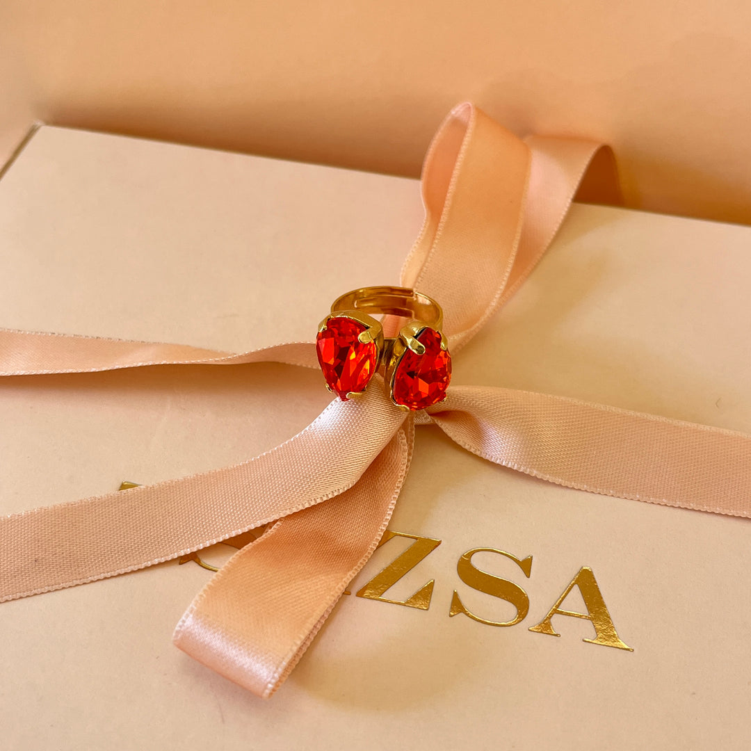 Teardrop orange Swarovski crystals ring