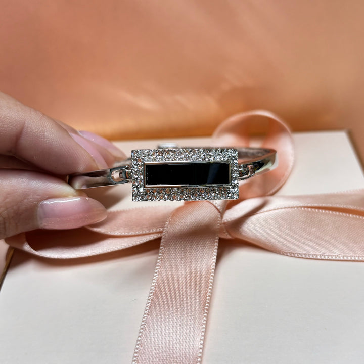 Rectangular black rhinestone silver set