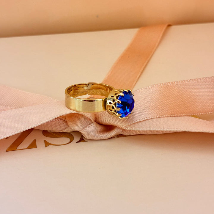 Royal blue Preciosa crystals gold plated ring