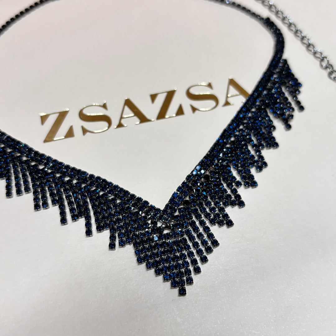 Fringe navy blue rhinestone set