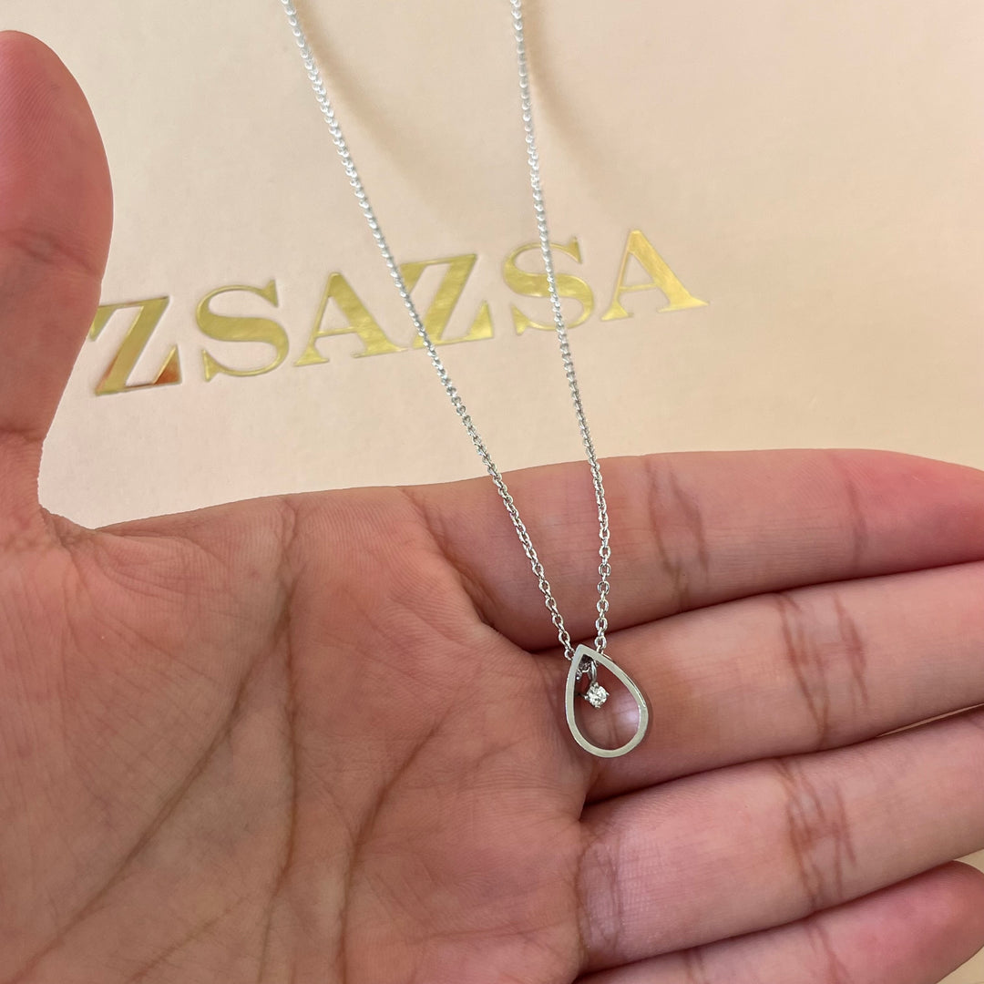 Silver zircone teardrop pendant