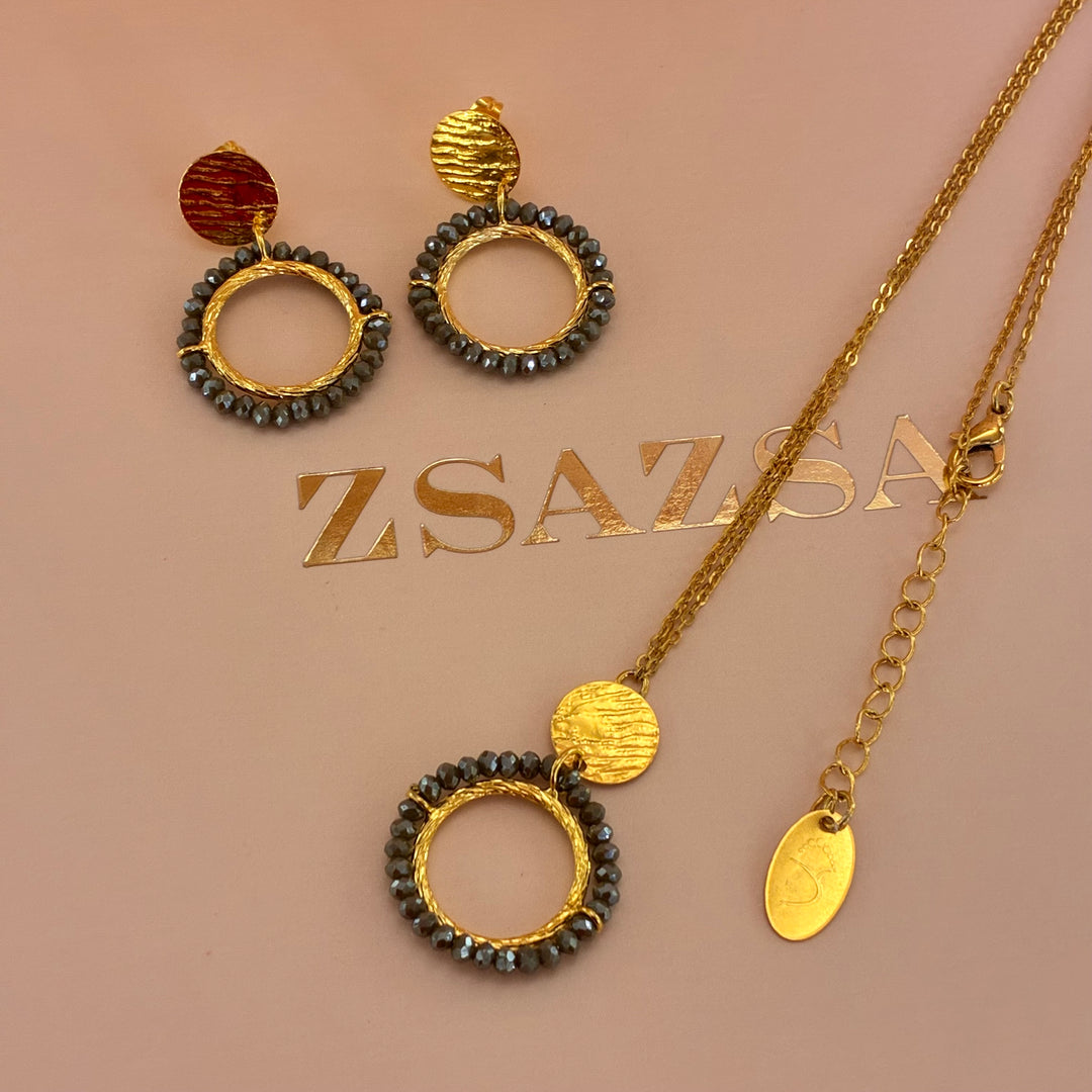 Handmade olive green gold plated set