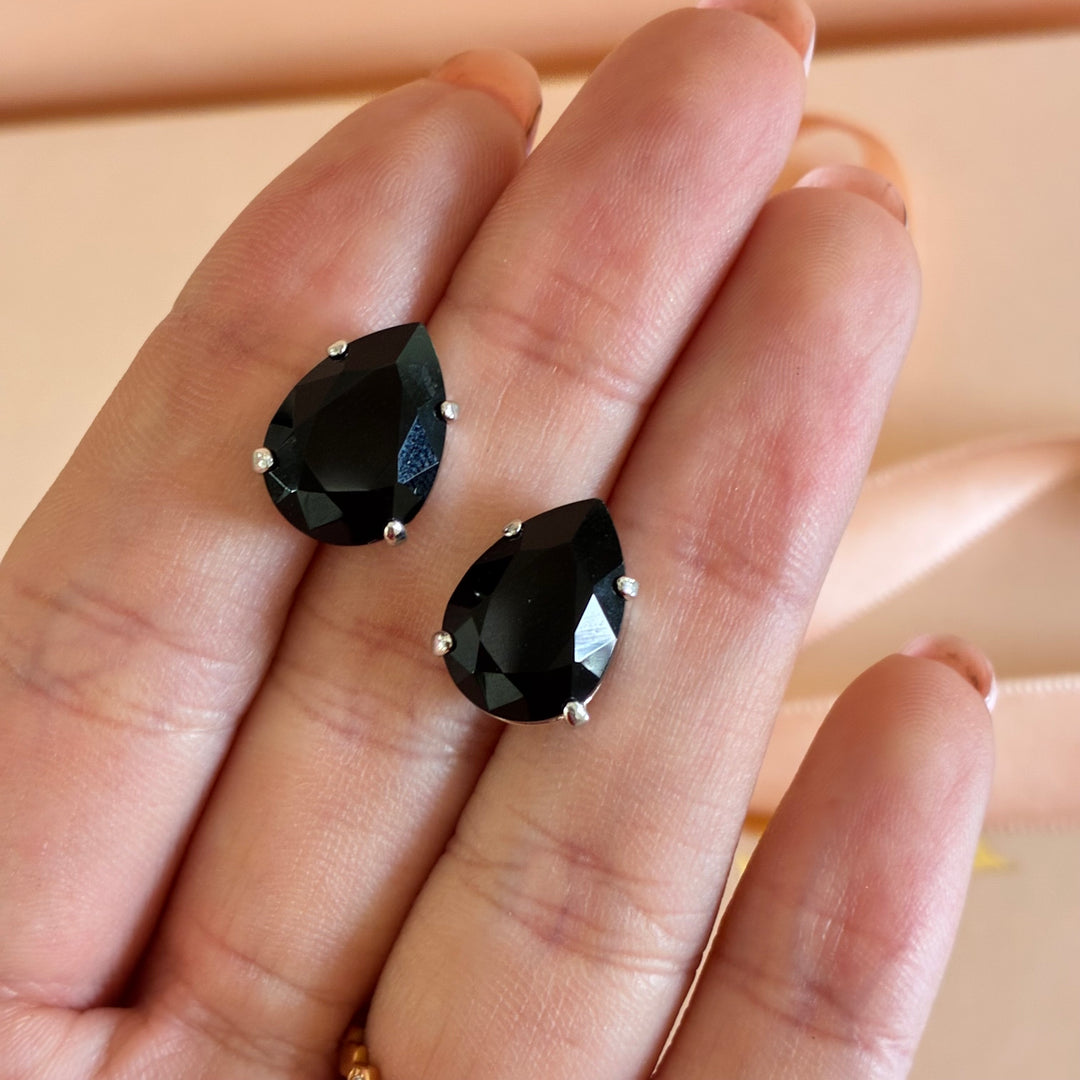 Black teardrop Swarovski crystals studs