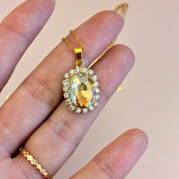 Champagne Oval gold plated pendant set