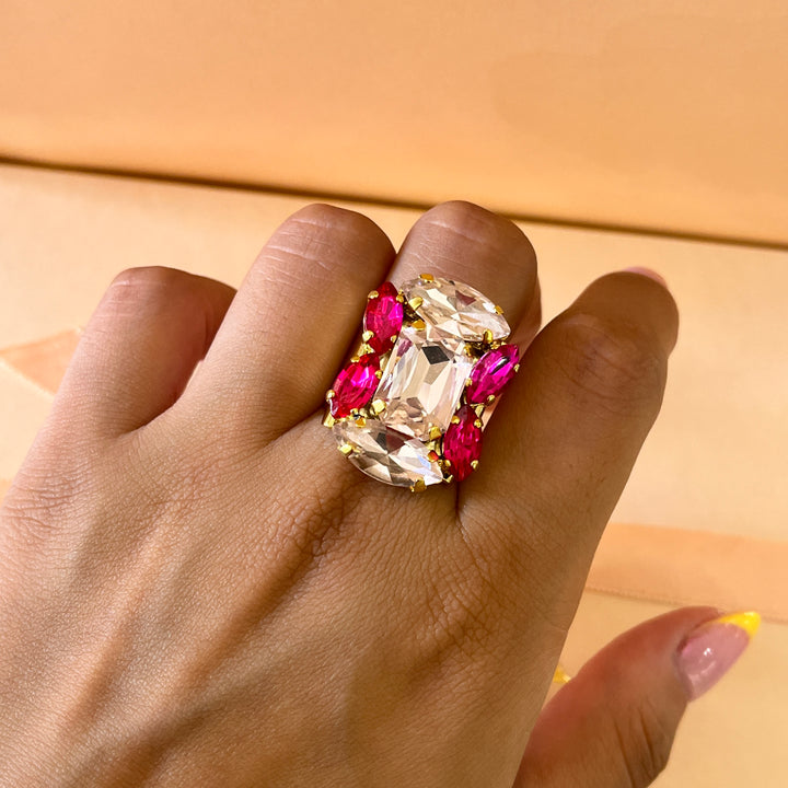 Fuchsia & light pink Swarovski crystals ring