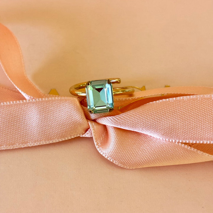 Mint square Swarovski crystals ring