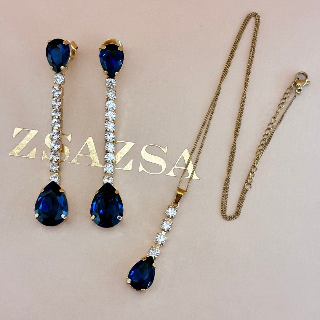 Navy blue teardrop Preciosa crystals set