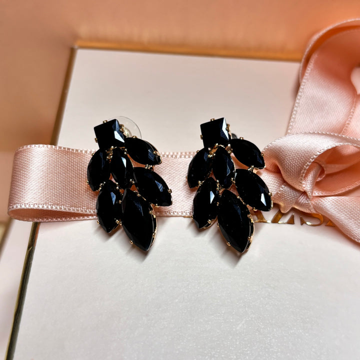 Marquise black rhinestone gold earrings