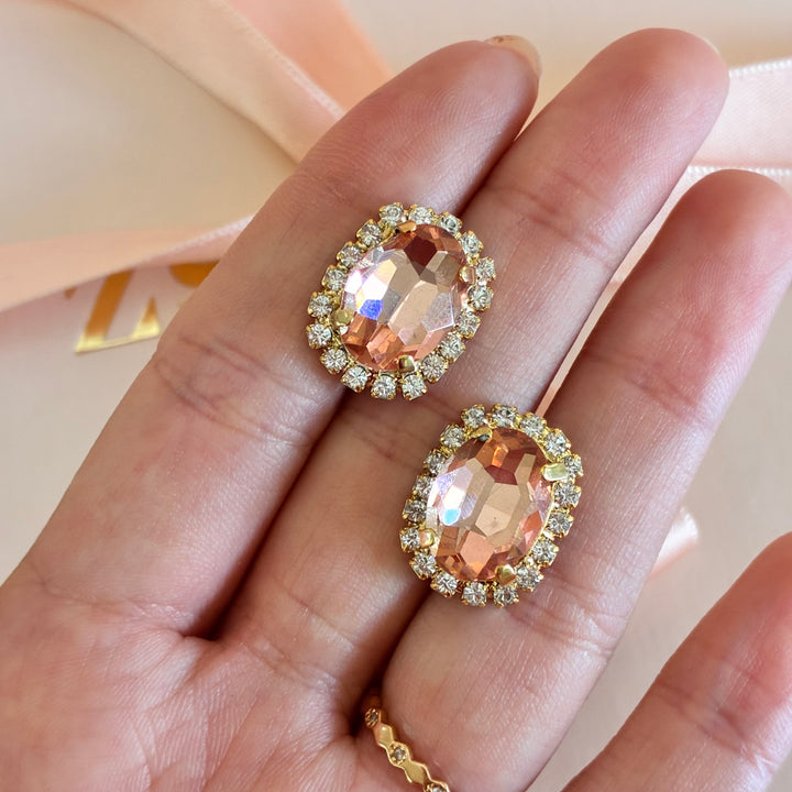 Peach Oval Preciosa crystals gold plated pendant set