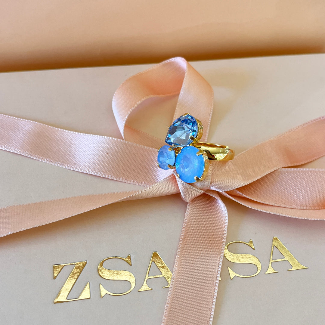 Light blue multistones Swarovski crystals ring