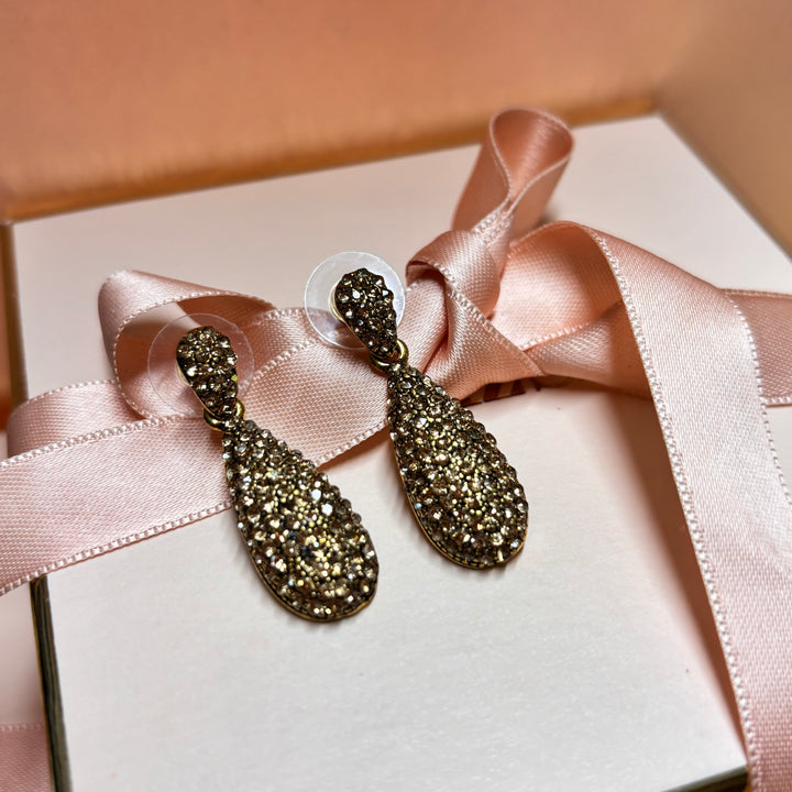 Bronze rhinestone teardrop earrings