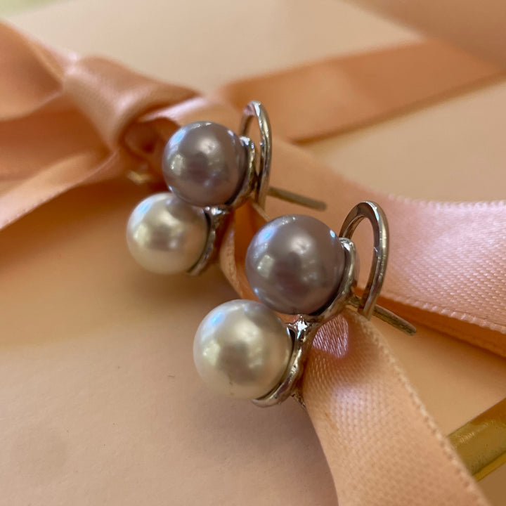 Grey & white pearls studs