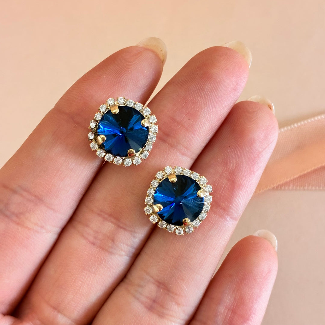 Navy blue Swarovski crystals studs