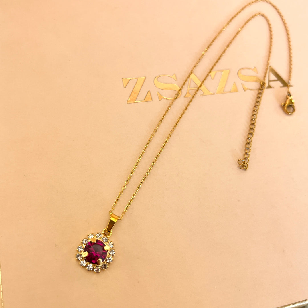 Fuchsia flower Swarovski crystals set