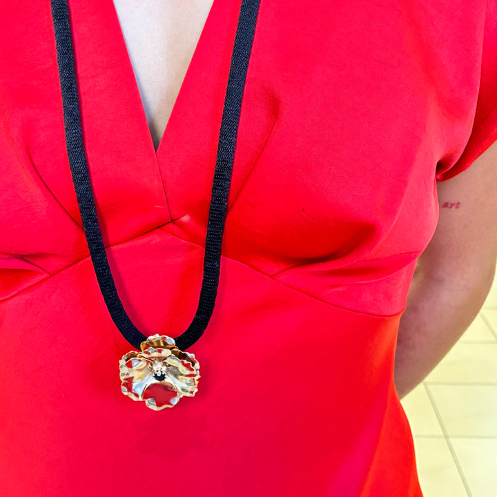 Black silk cord necklace with Flower Preciosa crystals