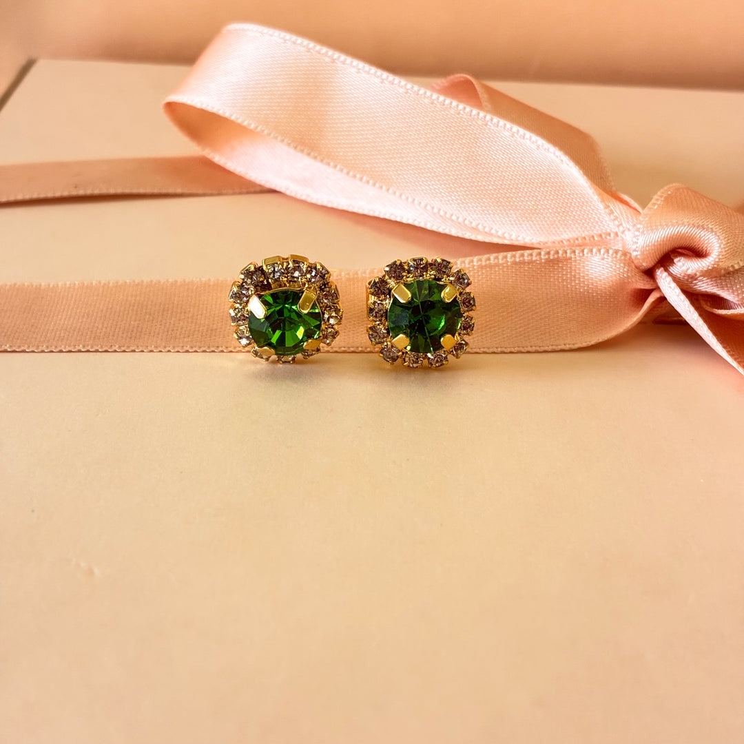 Dainty green Preciosa crystals gold plated set