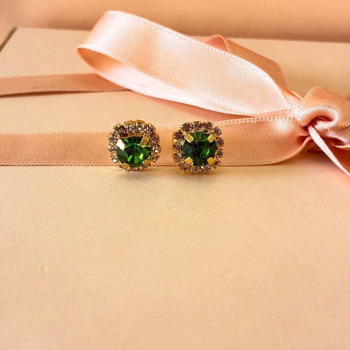 Dainty green Preciosa crystals gold plated set