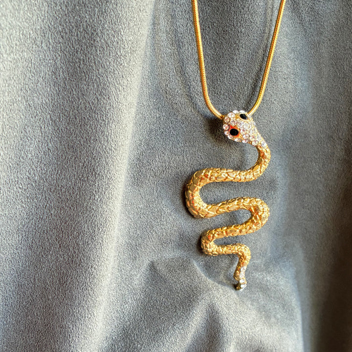 Snake black Swarovski crystals necklace