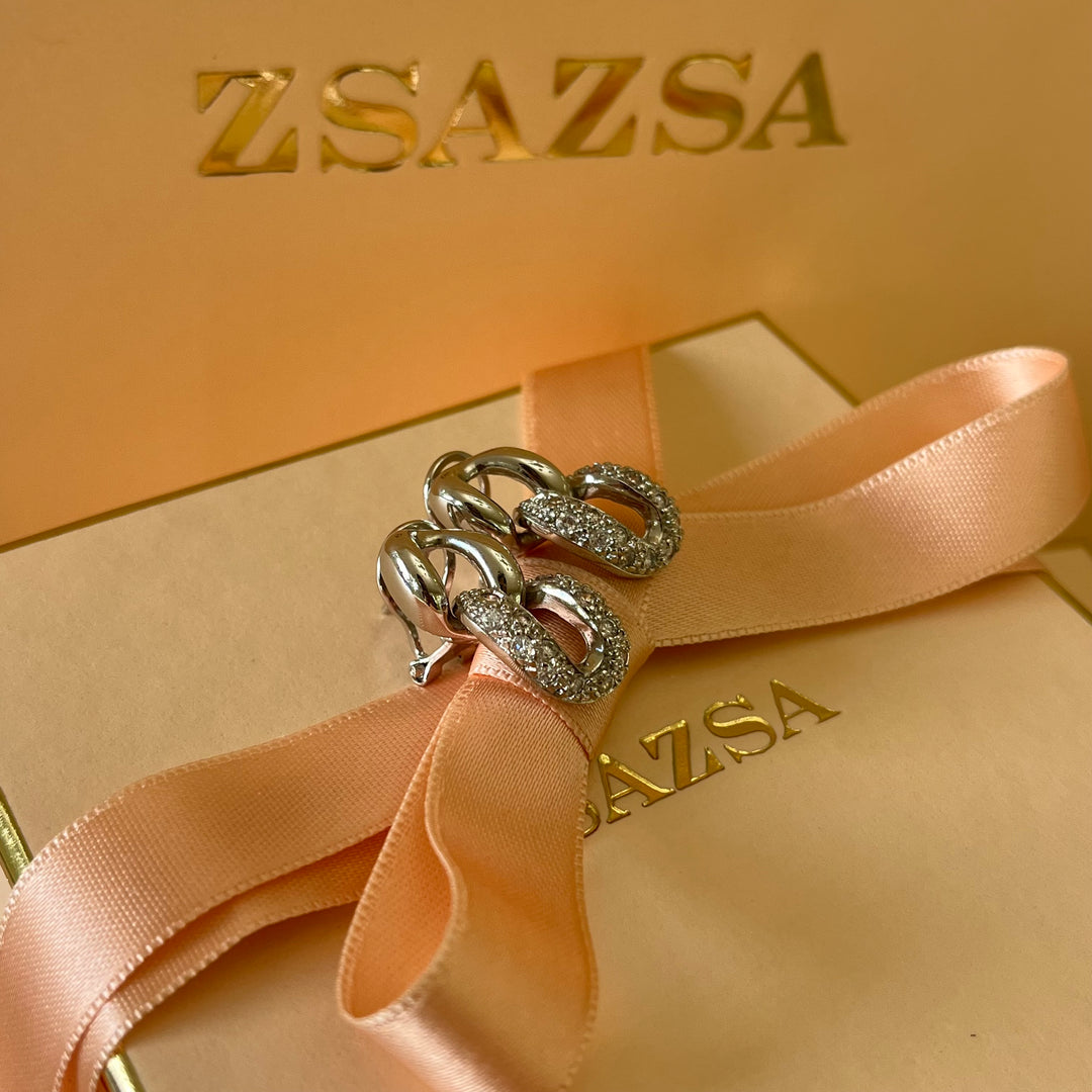 Silver zircone chain earrings