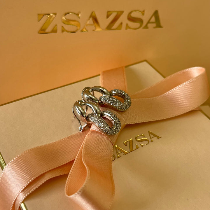 Silver zircone chain earrings