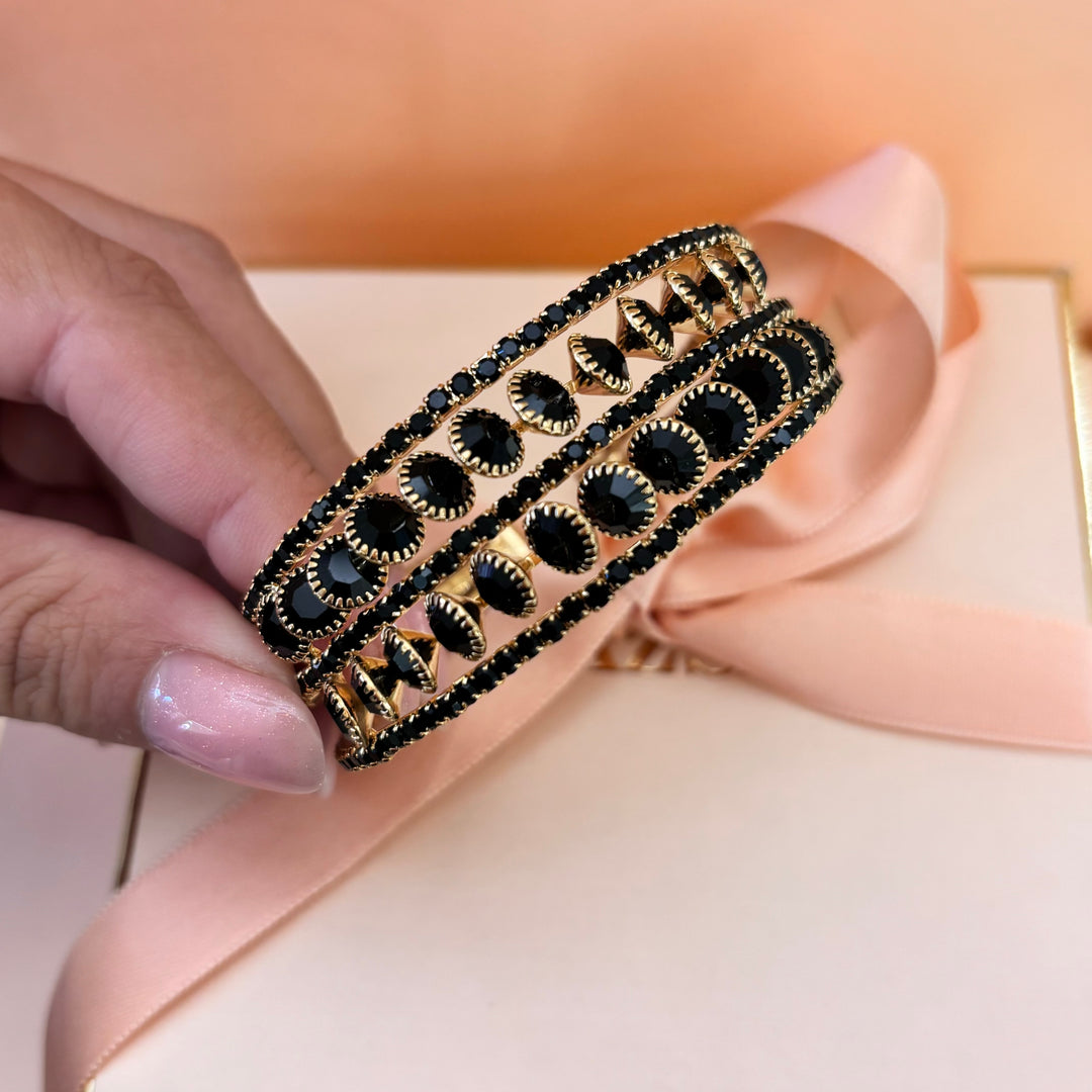 Black rhinestone gold bangle