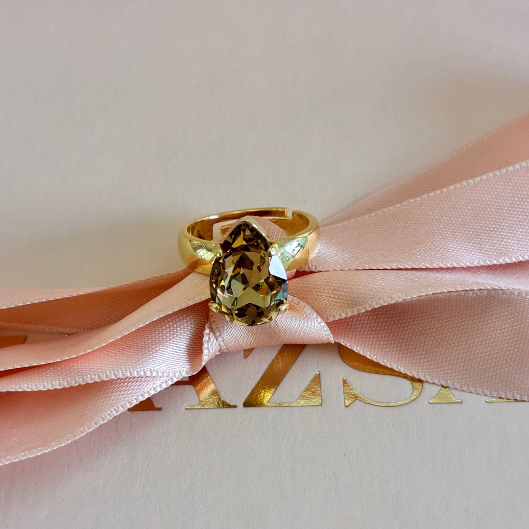 Teardrop Bronze Swarovski crystals ring