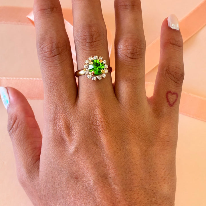 Dainty green Preciosa crystals gold plated set