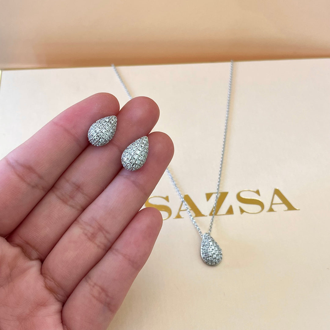 Silver zircone teardrop set