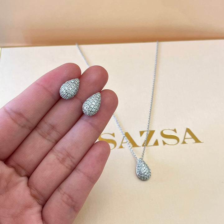 Silver zircone teardrop set