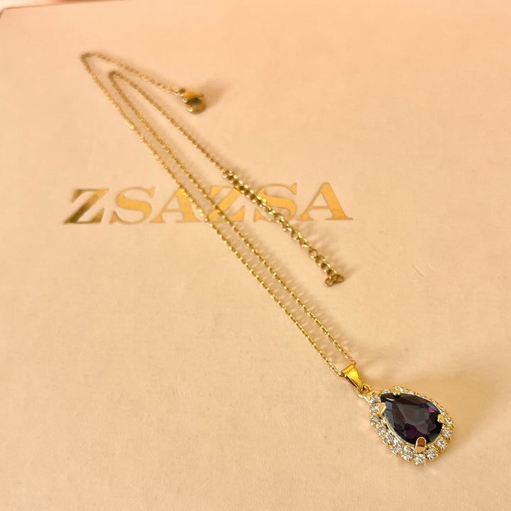 Purple teardrop preciosa crystals set