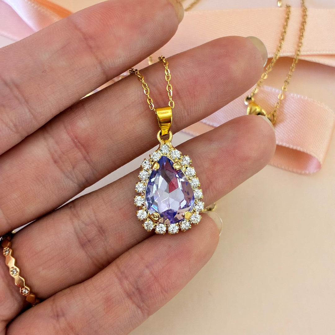 Teardrop lilac Preciosa crystals gold plated set