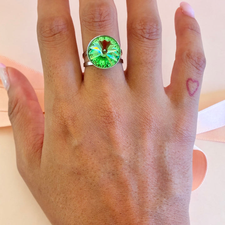 Green Swarovski crystals silver bracelet and ring