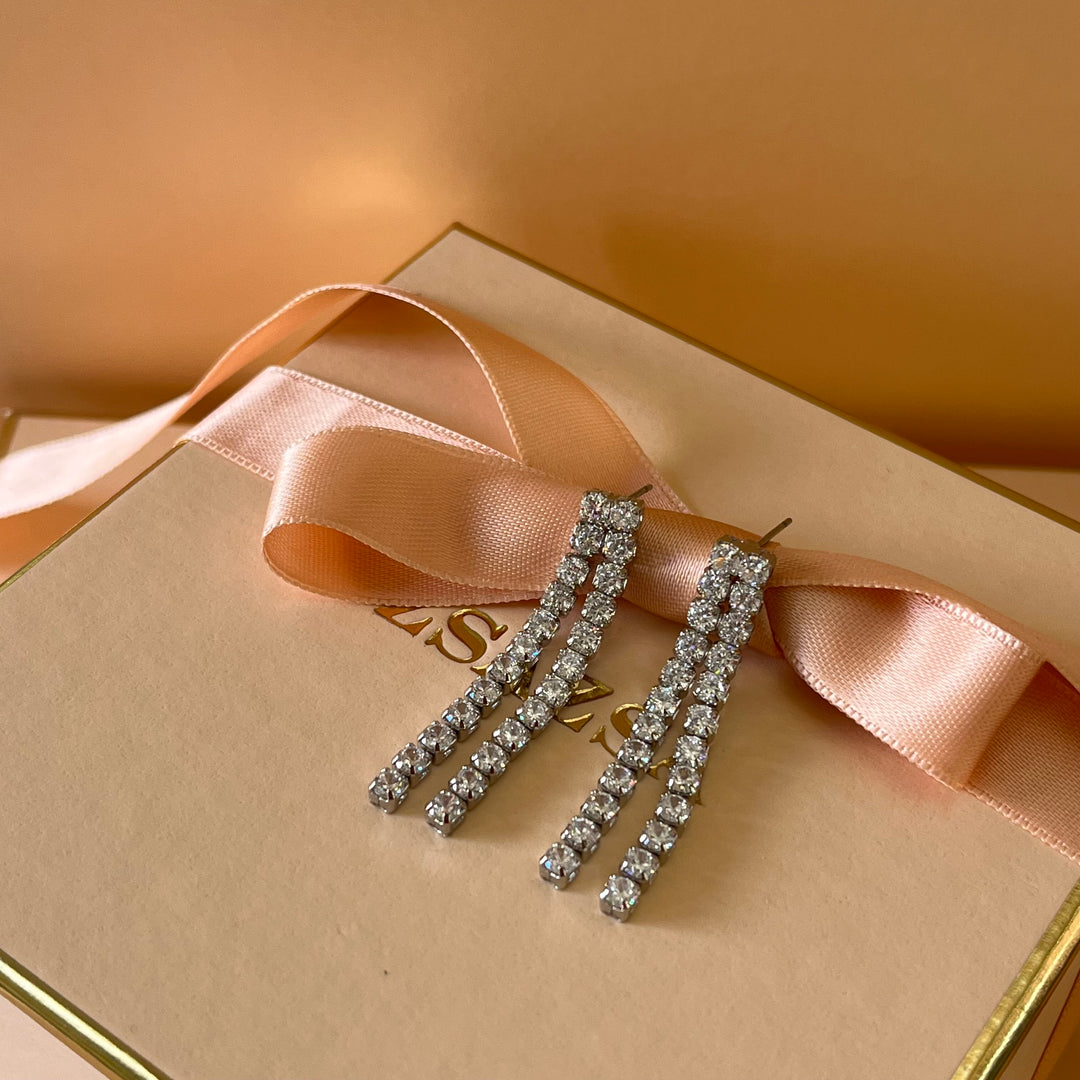 Silver zircone double tennis earrings