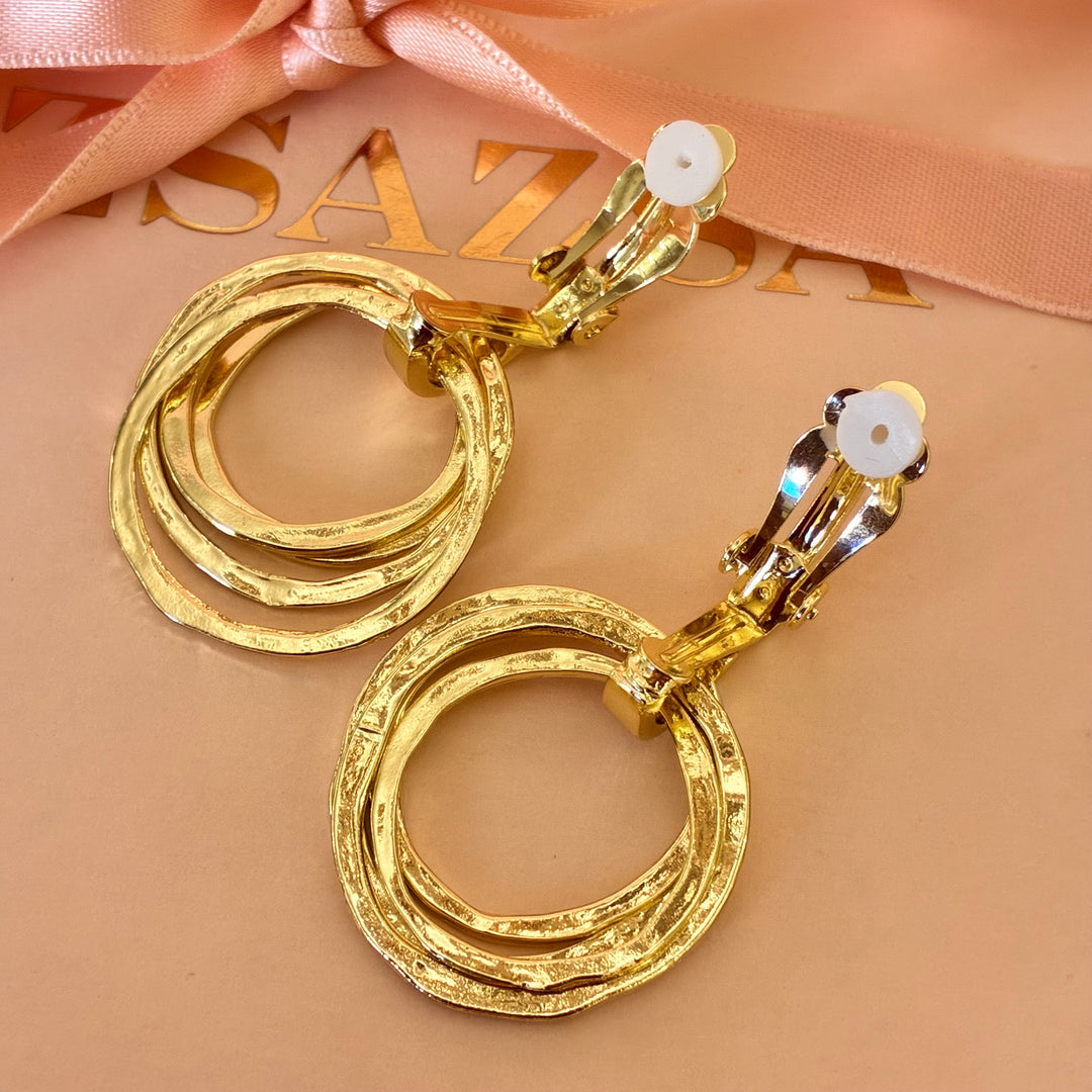 Dangle round clip on earrings