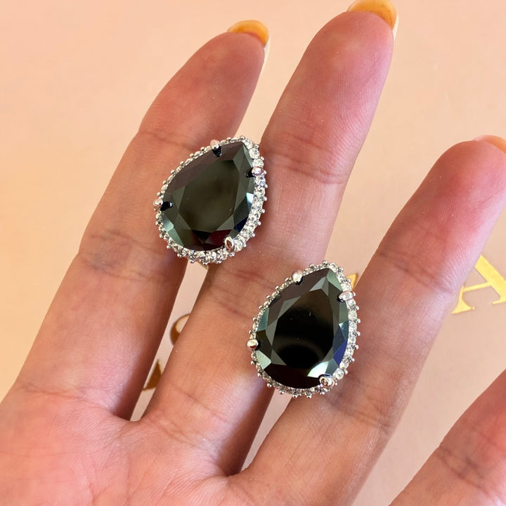 Teardrop black preciosa crystals French clip earrings