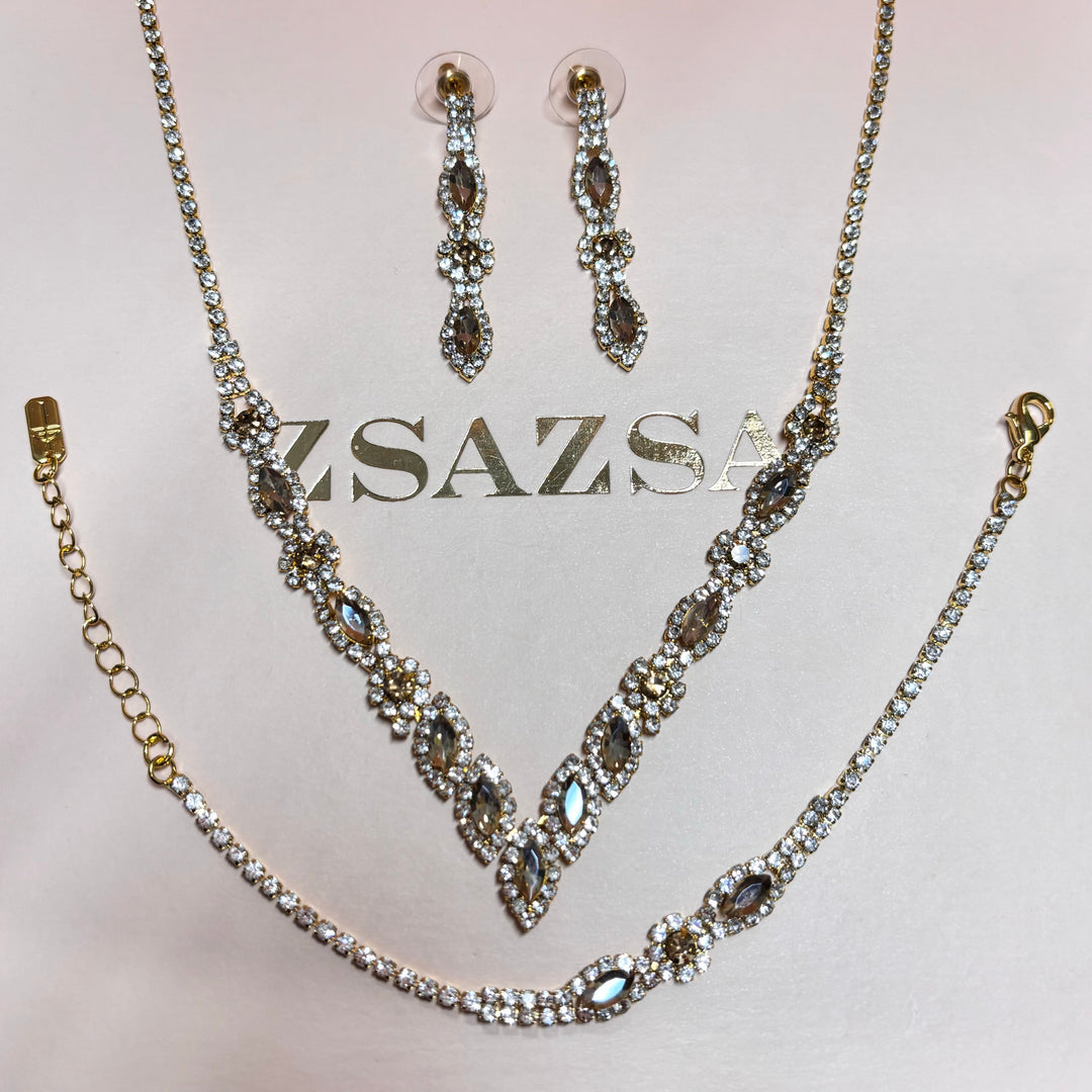 Bronze rhinestone marquise and flower set