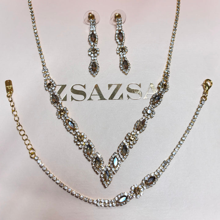 Bronze rhinestone marquise and flower set