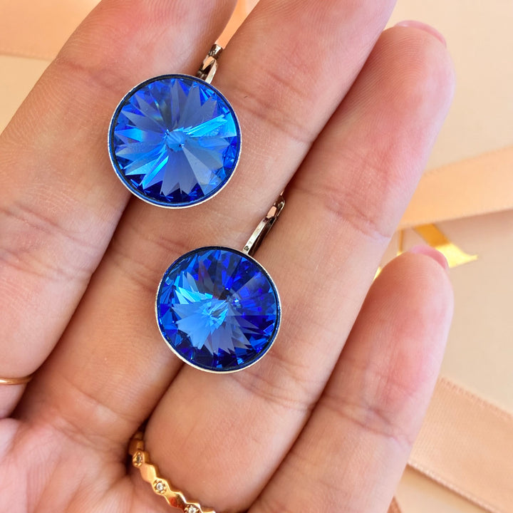 Royal blue Swarovski crystals silver hooks