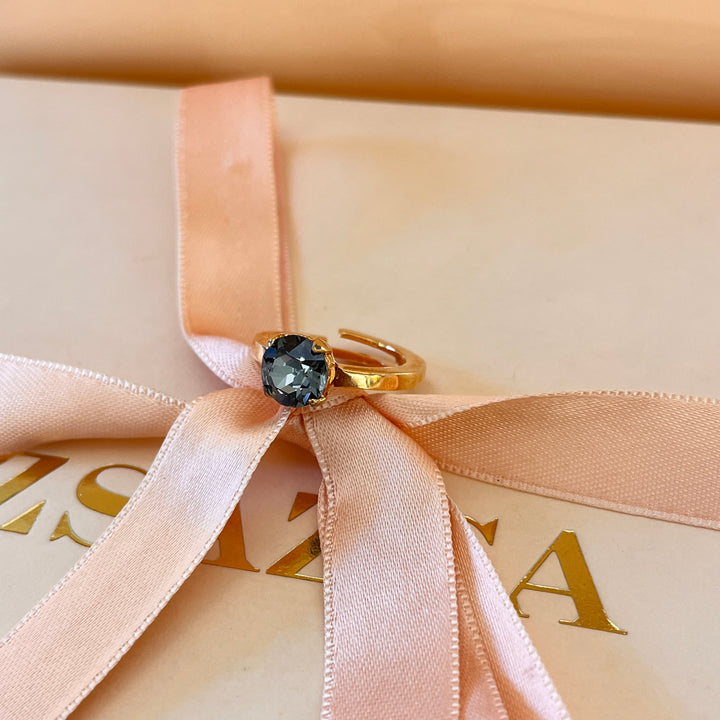 Grey Swarovski crystal rose gold plated ring