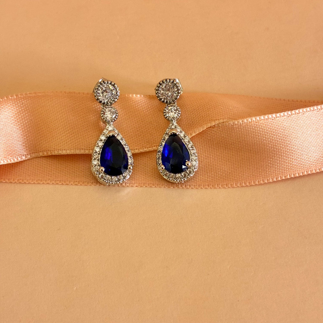 Teardrop navy blue silver earrings