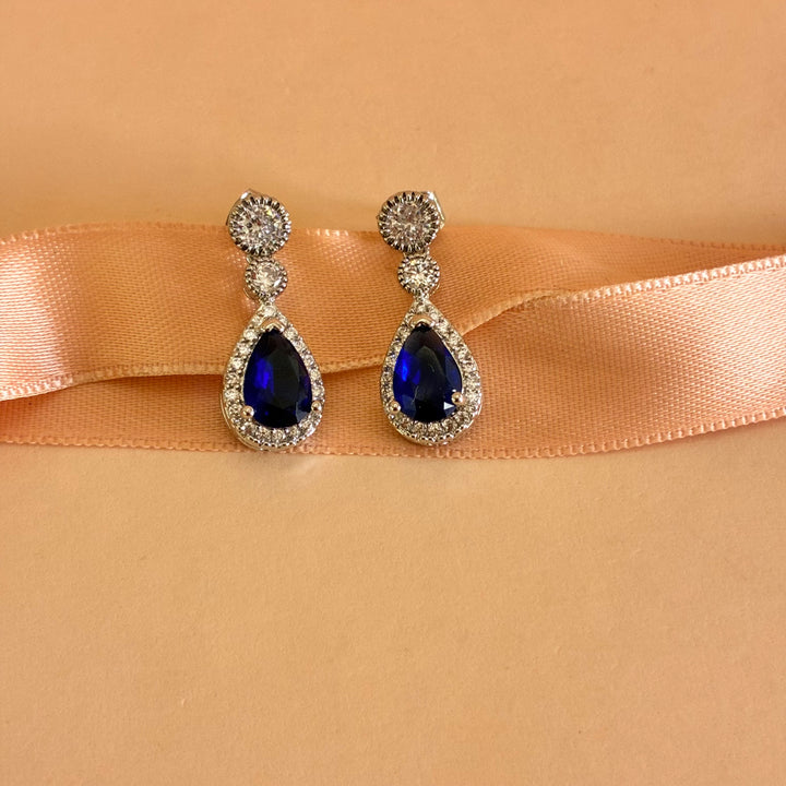 Teardrop navy blue silver earrings